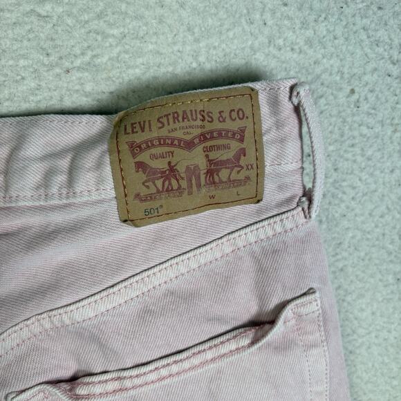Levis 501 Denim Shorts Womens sz 24 Waist Pink Button Fly Cut Off Raw Hem - Picture 14 of 15